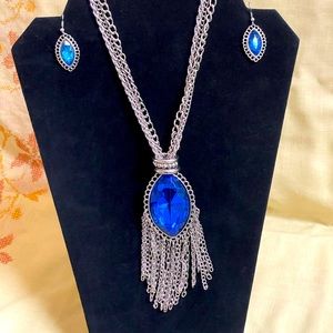 🔥 HP pick 🔥Gorgeous Fashion Blue Topaz Glass Stone In Stainless Steel Set